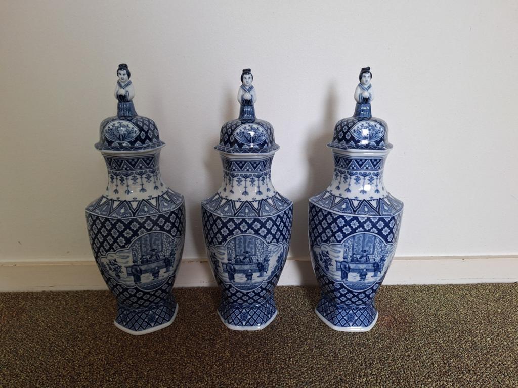 Set van 3 Antieke Chinees Porseleinen Gemberpotten, Ophalen of Verzenden
