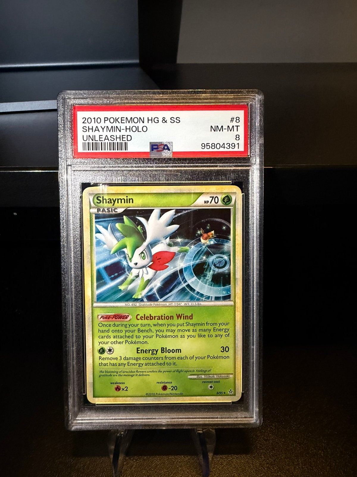 Shaymin Holo HG&SS Unleashed PSA 8, Ophalen of Verzenden, Zo goed als nieuw, Losse kaart, Foil