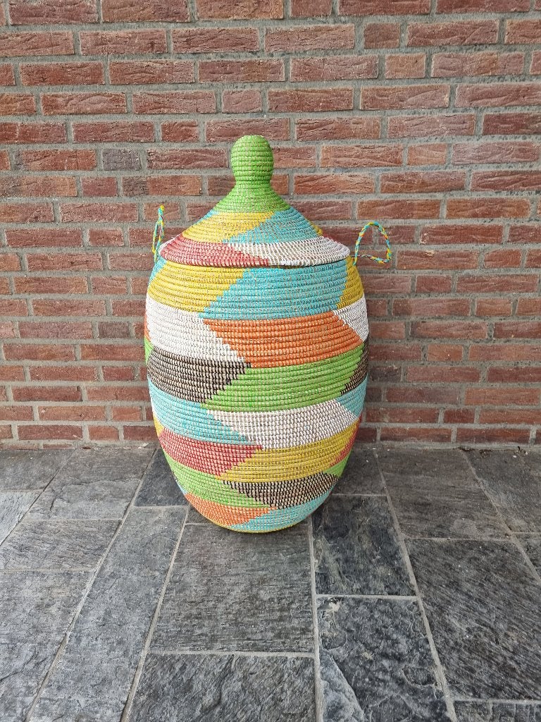 Afrikaans wasmand multicolor zeegras opbergmand uit Senegal, Mand, Rond, Nieuw, Ophalen of Verzenden