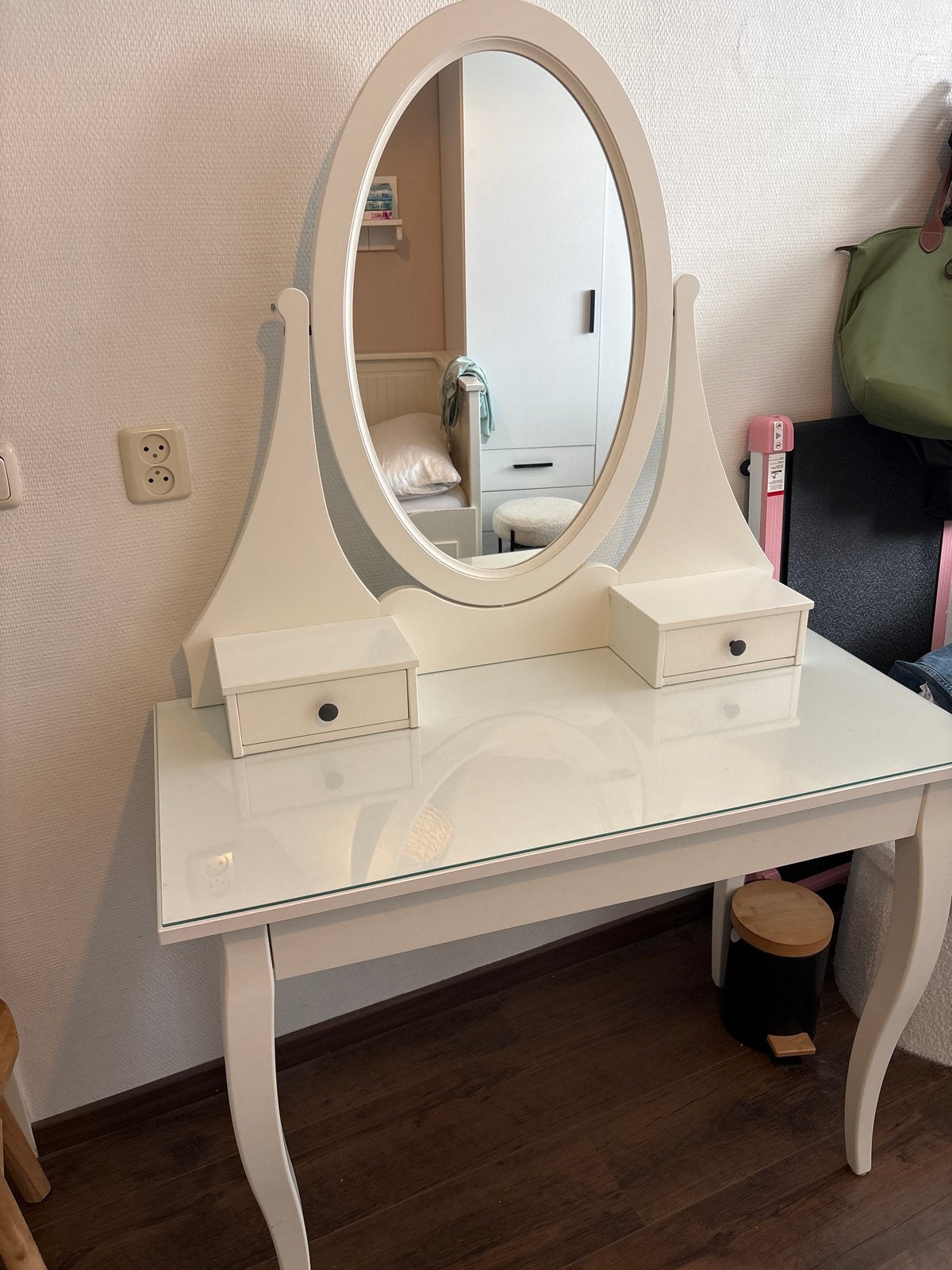 Ikea Hemnes Witte kaptafel met spiegel en lades, Ophalen, 100 tot 150 cm, 50 tot 100 cm, Zo goed als nieuw