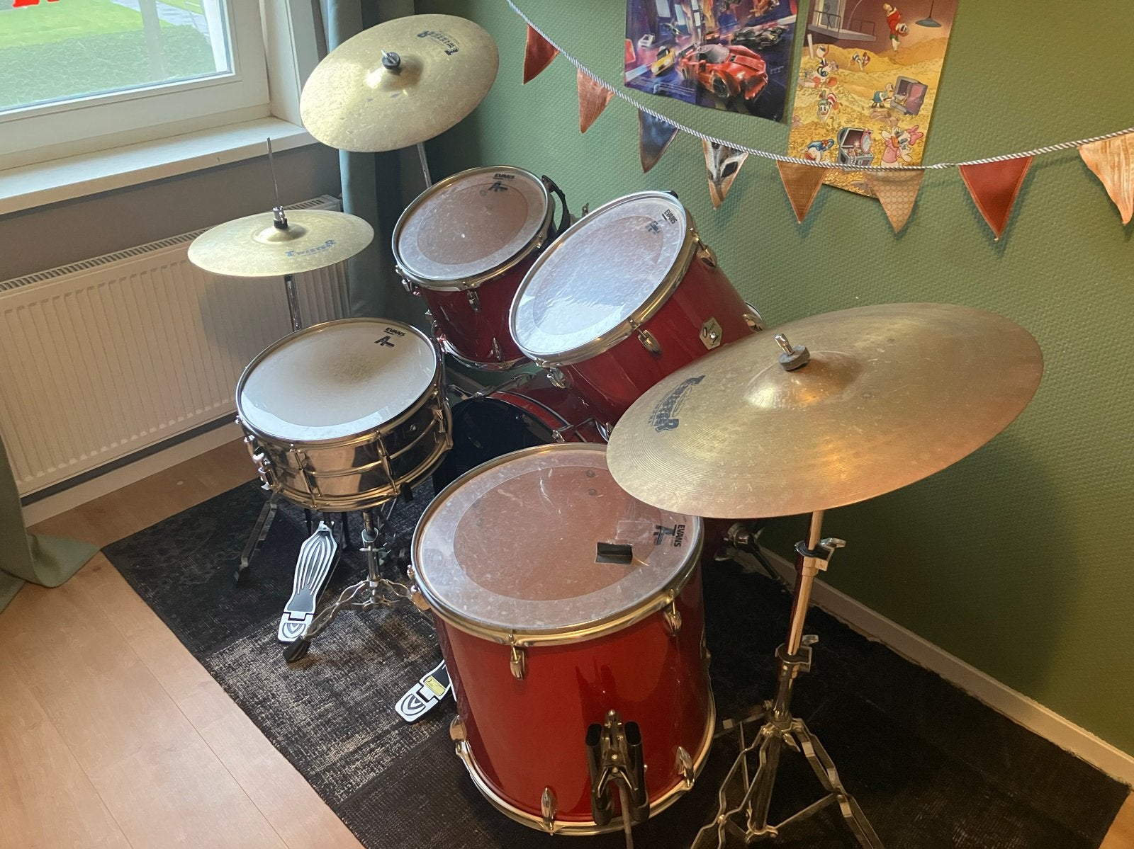 Osan Drumstel - Compleet met bekkens en pedalen, Ophalen, Gebruikt, Overige merken