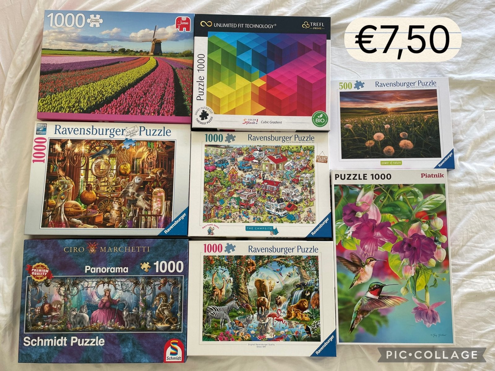 8 puzzels van 500-1000 stukjes, Ophalen of Verzenden, 500 t/m 1500 stukjes, Zo goed als nieuw, Legpuzzel