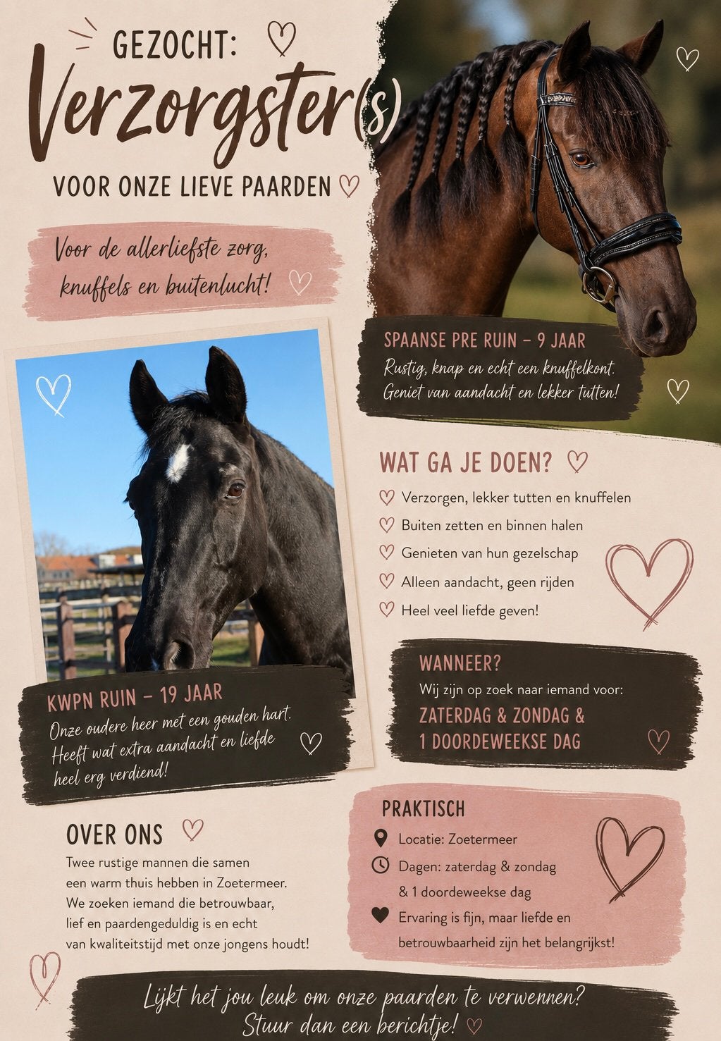 Verzorgster(s) gezocht voor 2 ruinen, Ophalen of Verzenden