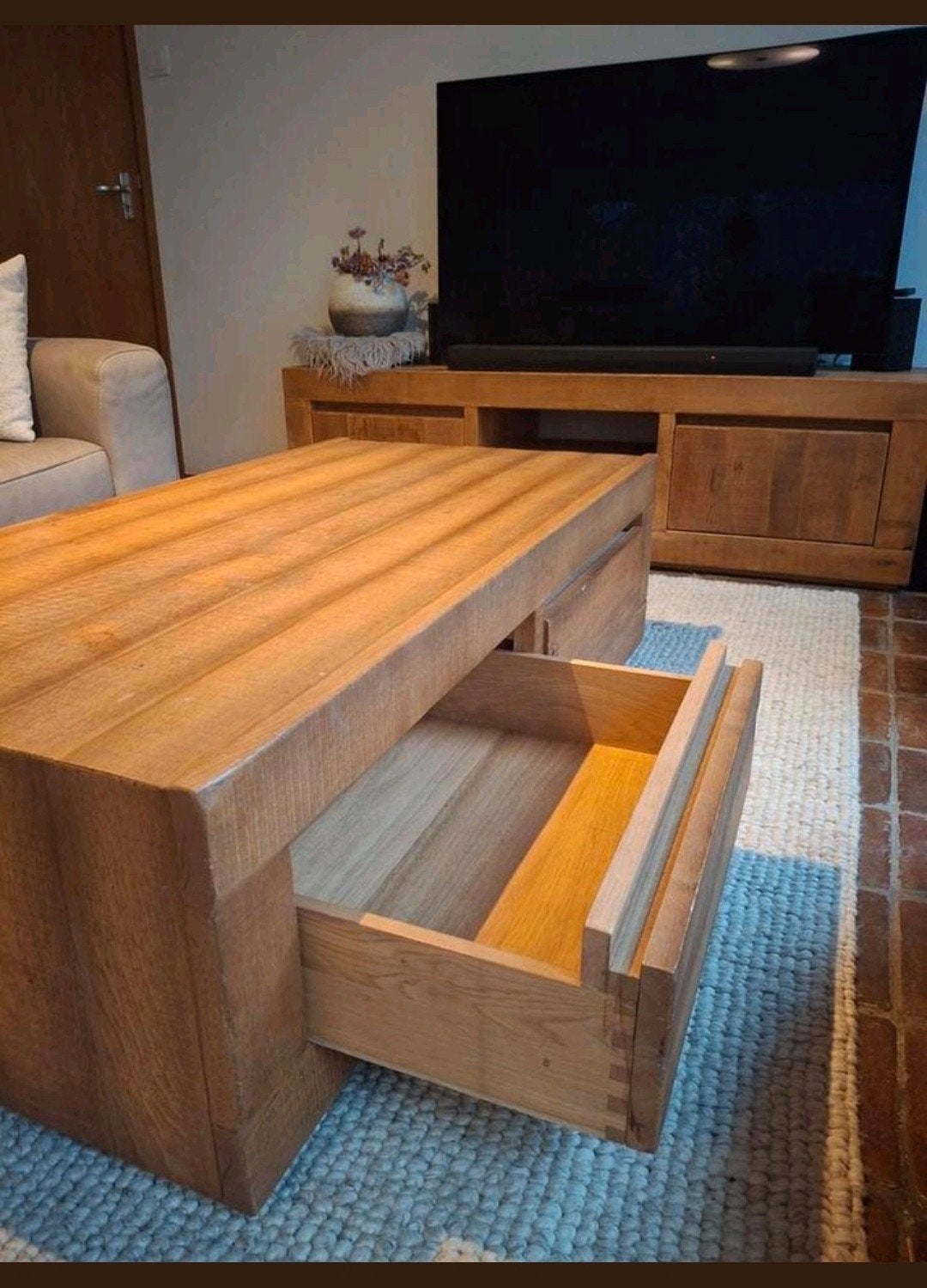 Salontafel televisie meubel en eettafel, Ophalen, Eikenhout, Zo goed als nieuw, Landelijk industrieel