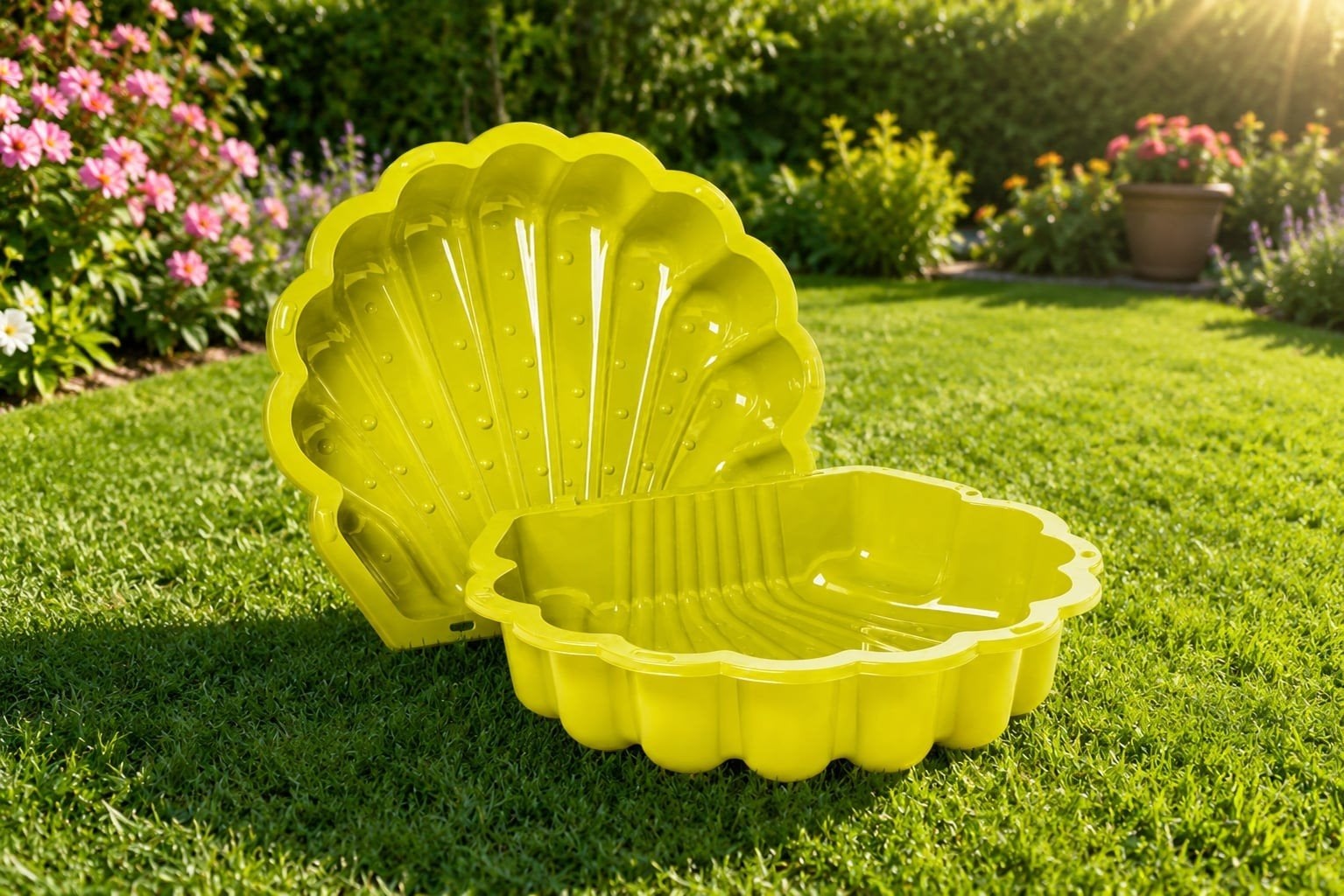 Schelpvormige zandbak/waterbak voor kind of hondjes, Ophalen, Zo goed als nieuw
