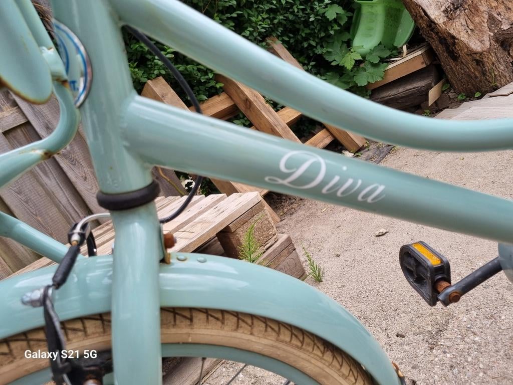 Diva kinderfiets - Lichtblauw met bruin zadel, Ophalen, Terugtraprem, Gebruikt, Handrem