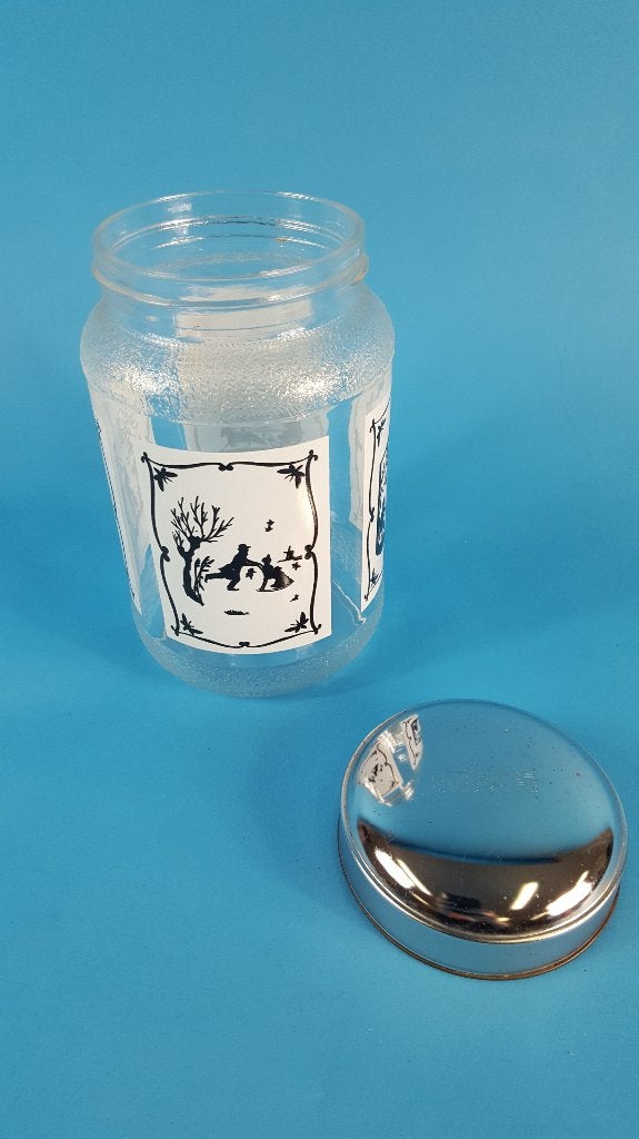 Nescafe glazen voorraadpot, silhouet afbeeldingen. 6C7, Tweedehands verkoop, Tweedehands verkoop, Gebruikt, Ophalen of Verzenden