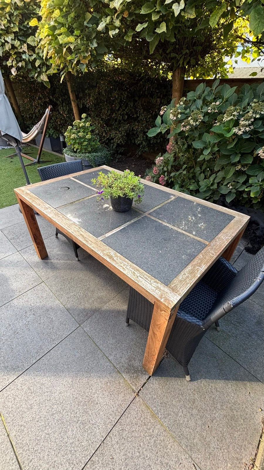 Robuuste hardhouten Tuintafel met Granieten Blad, Ophalen, Gebruikt, Rechthoekig, Hout