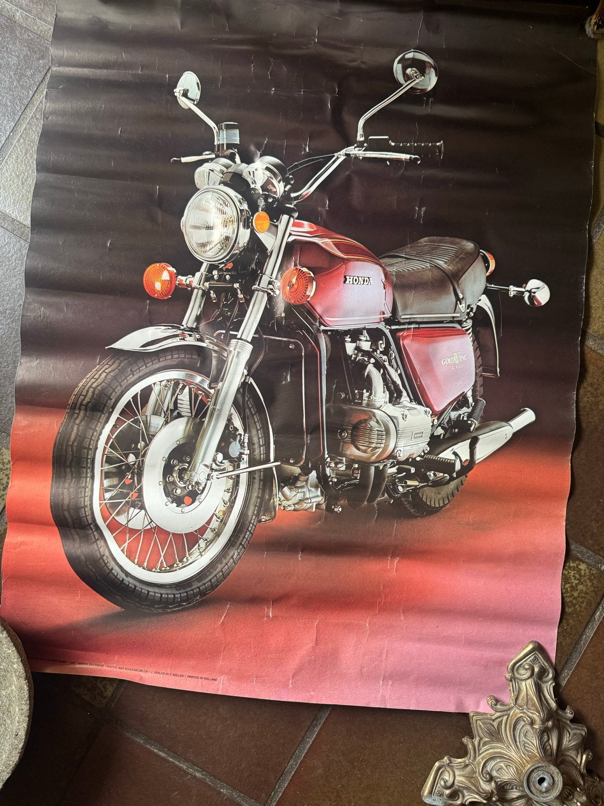 Vintage Honda Gold Wing Motor Poster (1970s), Ophalen, Gebruikt, Motoren