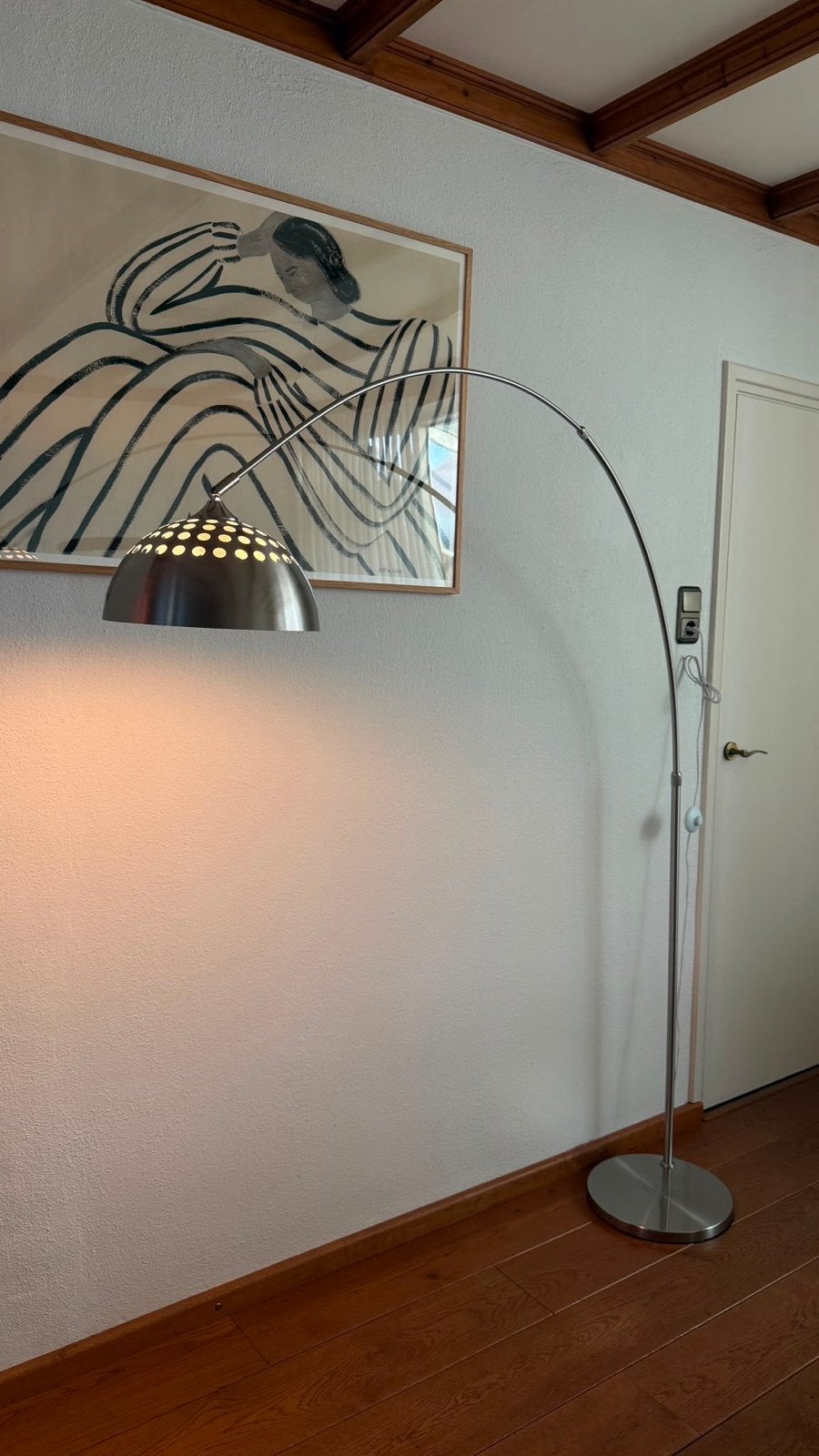Moderne booglamp met metalen kap, Ophalen, E27 (groot), Zo goed als nieuw, Metaal