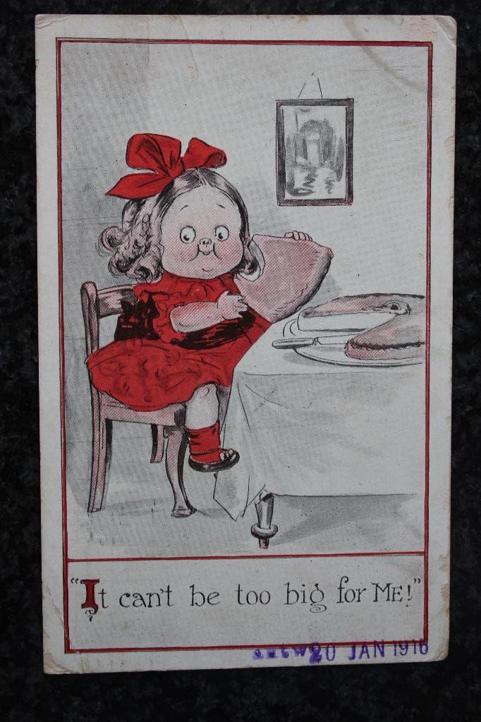 1915 ANSICHTKAART USA KINDERKAART HEEL DIK MEISJE EET TAART, Ophalen of Verzenden, Voor 1920, Gelopen, Buiten Europa