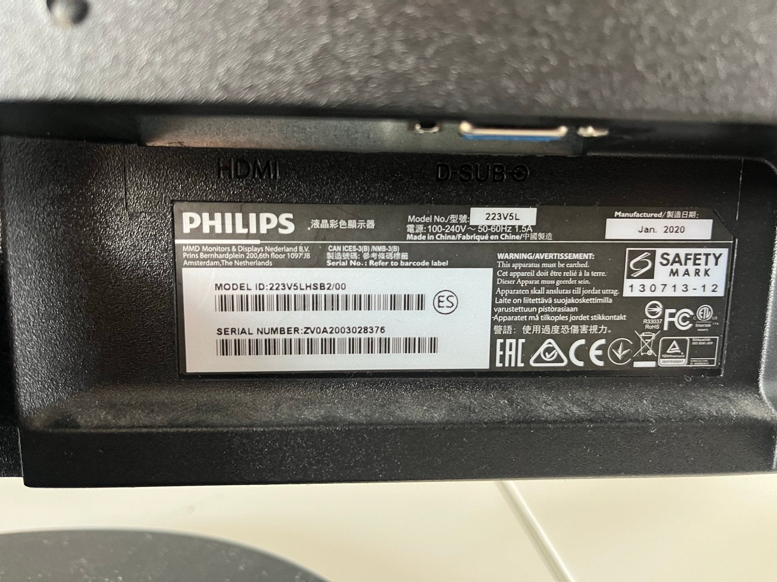 Philips 223V5L Monitor met Toetsenbord en Muis, Ophalen, IPS, Full HD, 60 Hz of minder