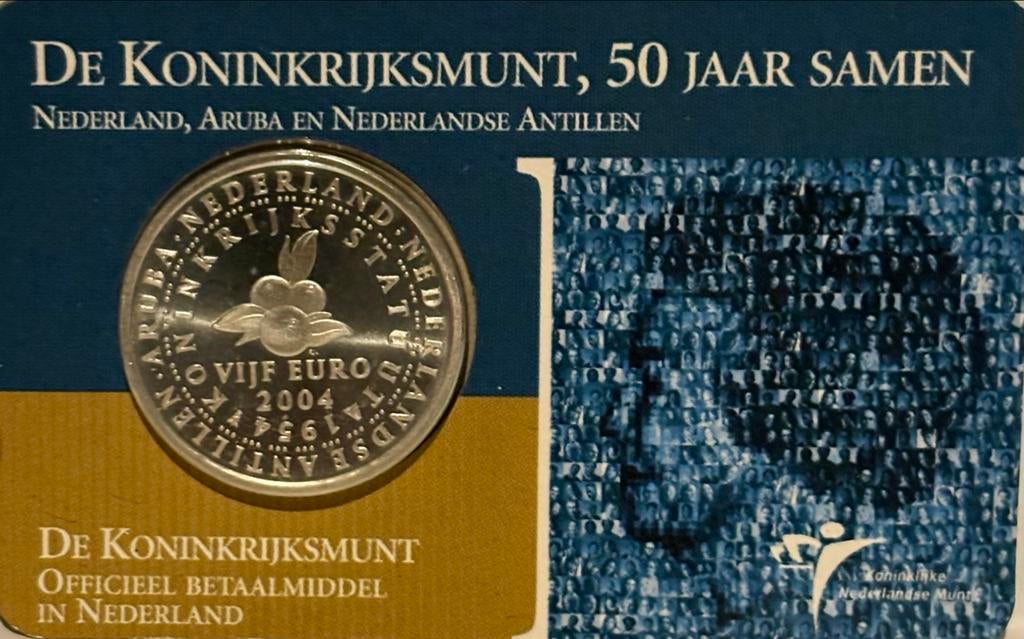 Zilveren 5 Euro Munt 2004 - 50 Jaar Koninkrijksmunt, Koningin Beatrix, Zilver, Euro's, Ophalen of Verzenden
