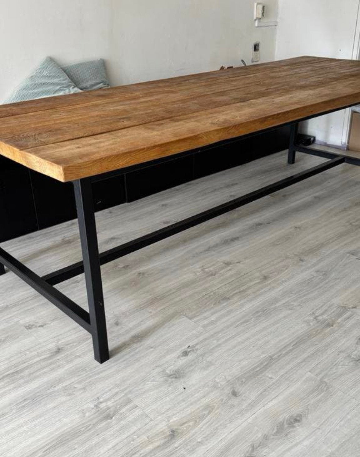 eikenhouten tafel 2.60 bij 1mtr, Ophalen, 100 tot 150 cm, Eikenhout, 200 cm of meer