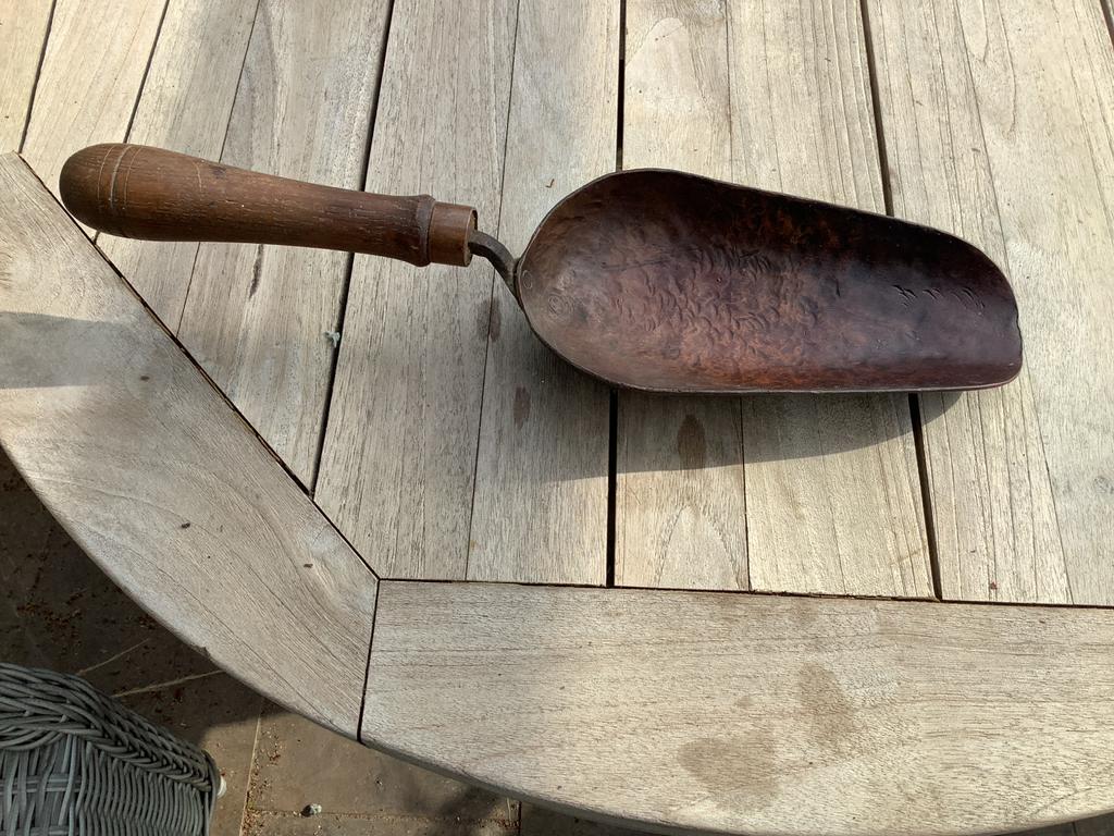 Antieke Koperen Grutterschep met Houten Handvat, Ophalen of Verzenden