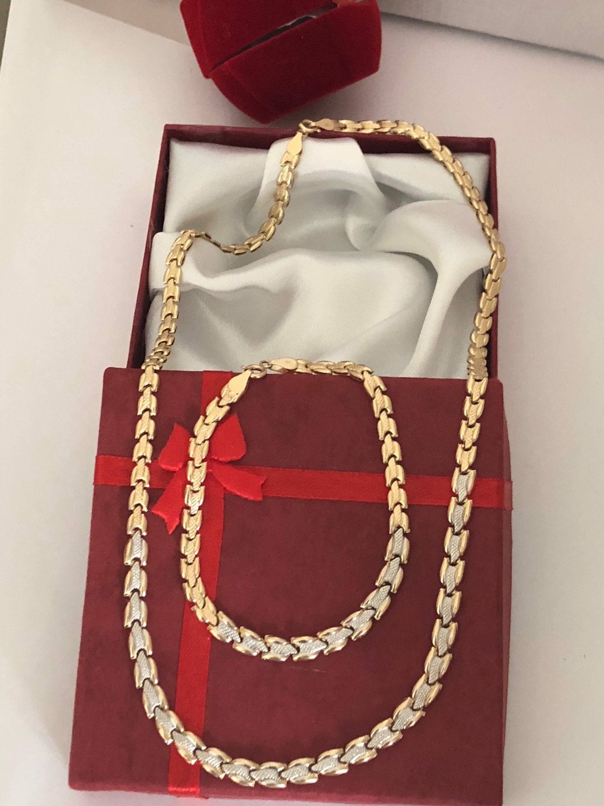 14 karaat gouden set: ketting en armband gemerkt 585, Sieraden, Tassen en Uiterlijk, Kettingen, Ophalen of Verzenden, Nieuw, Goud