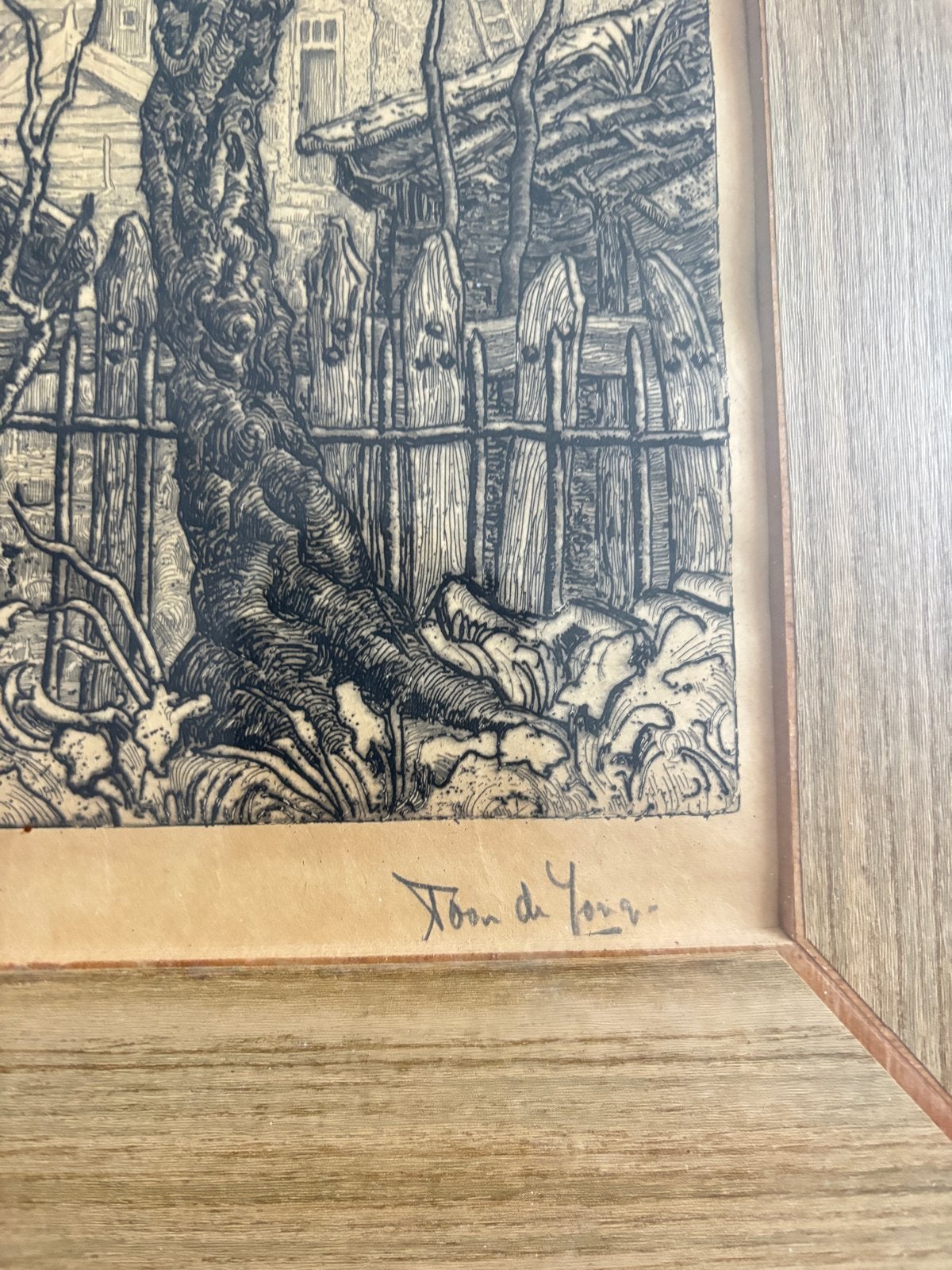 Toon de Jong - Ets van stadsgezicht met toren, Antiek en Kunst, Kunst | Etsen en Gravures, Ophalen, Ets, Stadsgezicht, Gesigneerd