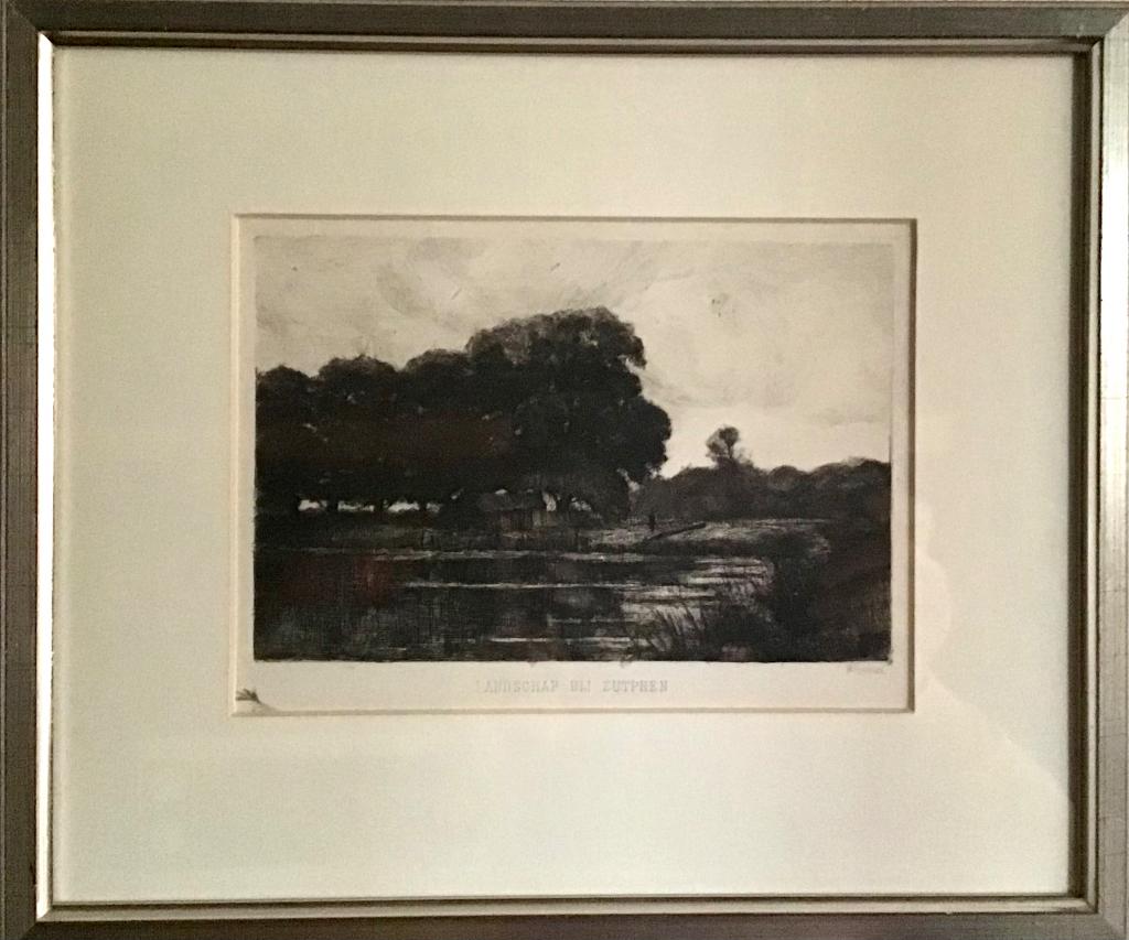 J.H. Wijsmuller - Landschap bij Zutphen - ingelijste ets, Antiek en Kunst, Kunst | Etsen en Gravures, 34 cm, 1800 - 1899, Ets