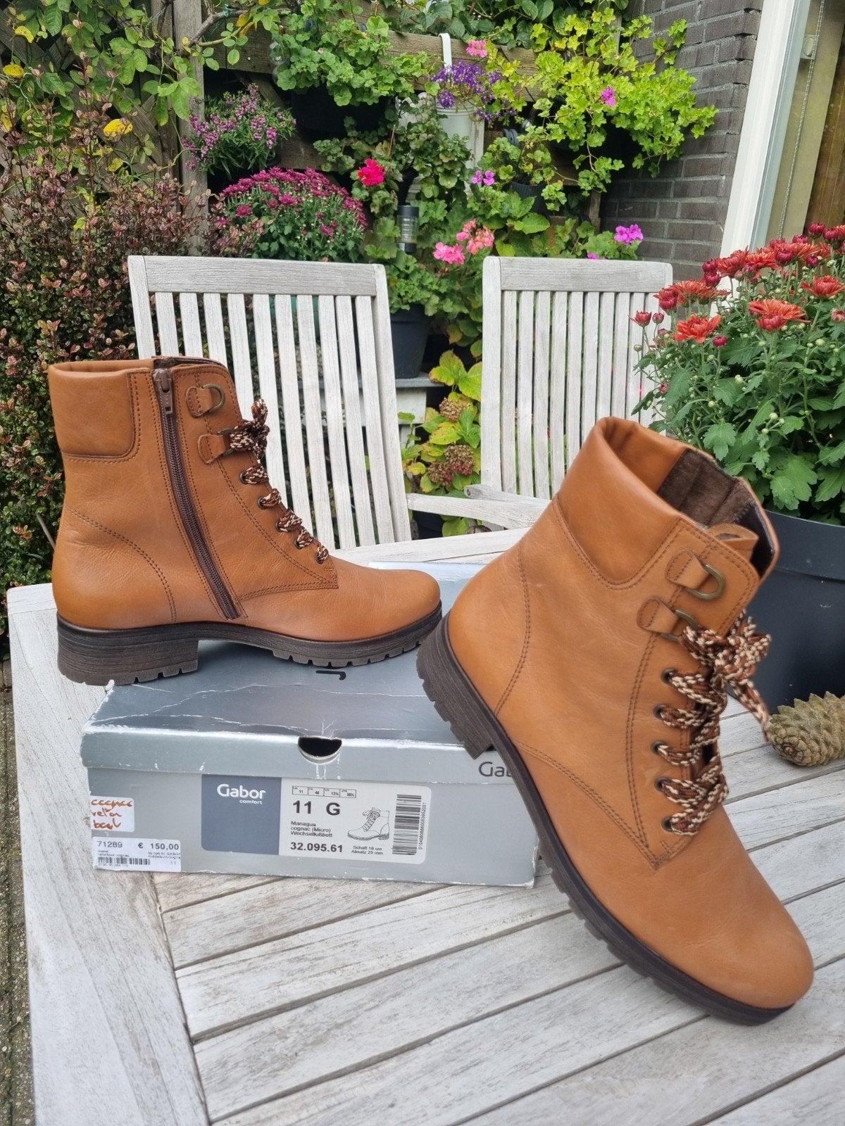 Cognac kleurige leren veterlaarsjes van Gabor maat 46 / 11, Schoenen of Laarzen, Bruin, Gabor, Ophalen of Verzenden