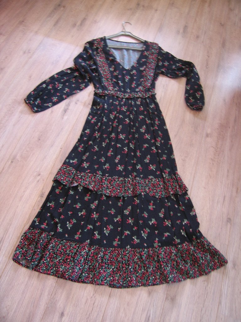 Hippie Vintage bloemen Maxi jurk Maat 38, Maat 38/40 (M), Blauw, Ophalen of Verzenden, Zo goed als nieuw