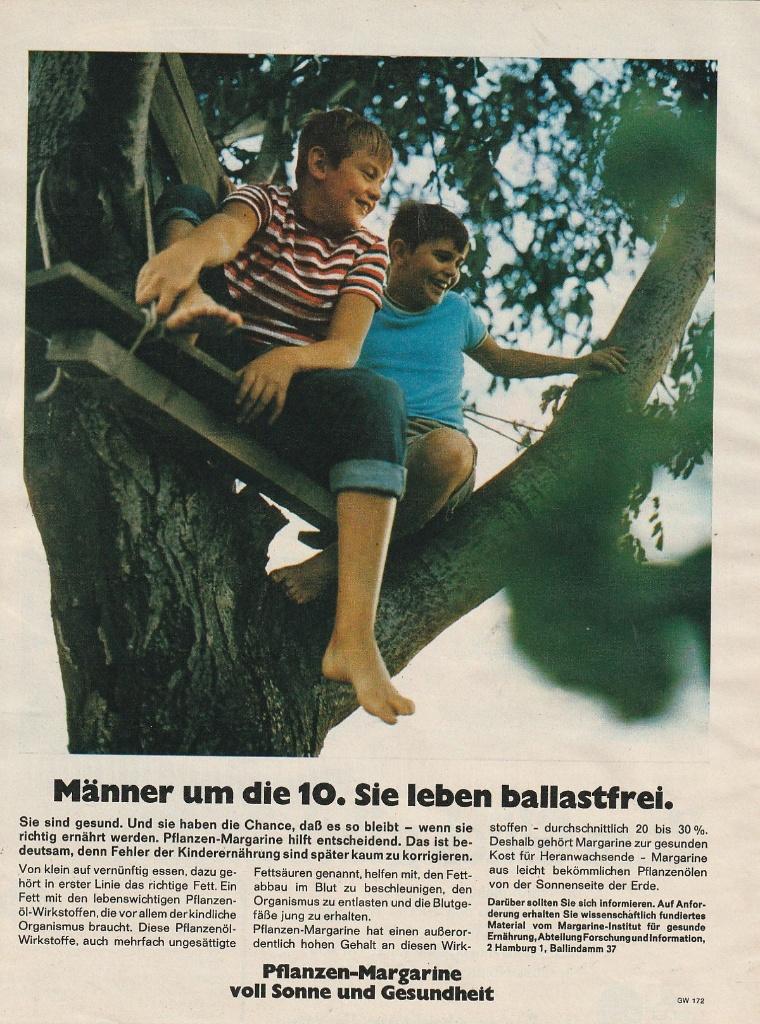 retro reclame 1972 Margarine jongetjes in de klimboom, Verzenden, Overige typen