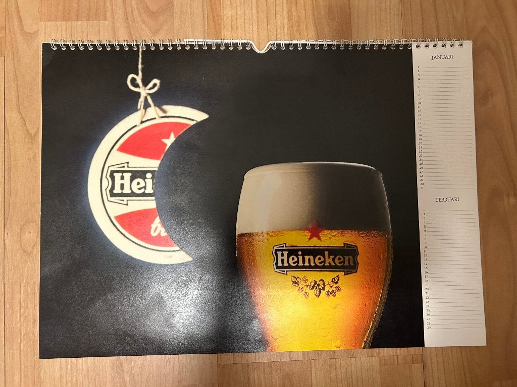 Heineken verjaardag kalender, Ophalen, Nieuw, Reclamebord, Plaat of Schild, Heineken