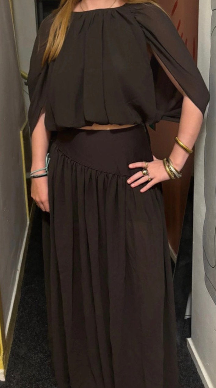 H&M Rok&blousje, Maat 38/40 (M), Overige typen, Bruin, Nieuw