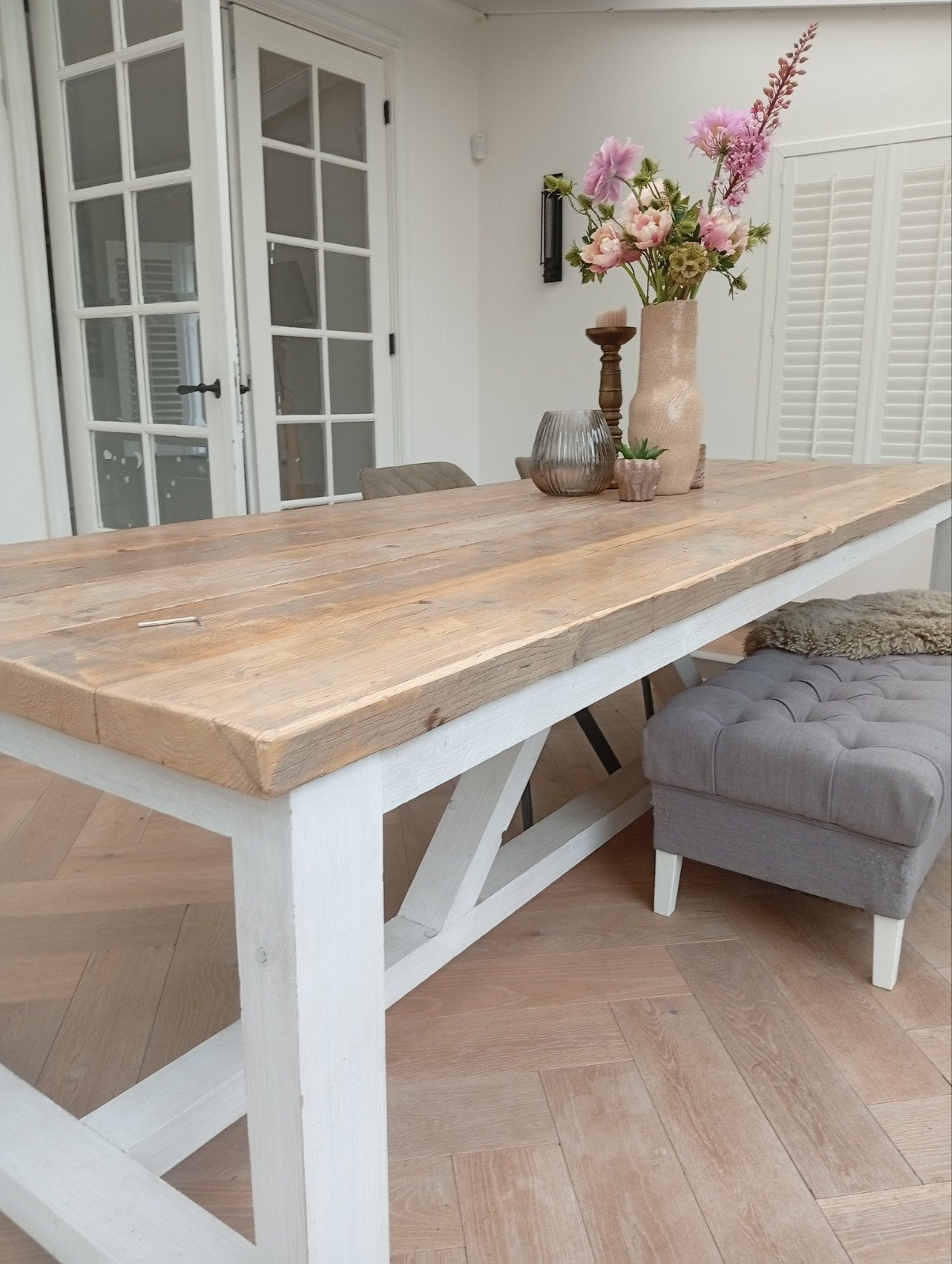 kloostertafel met wit onderstel, Ophalen, Gebruikt, 200 cm of meer, 50 tot 100 cm