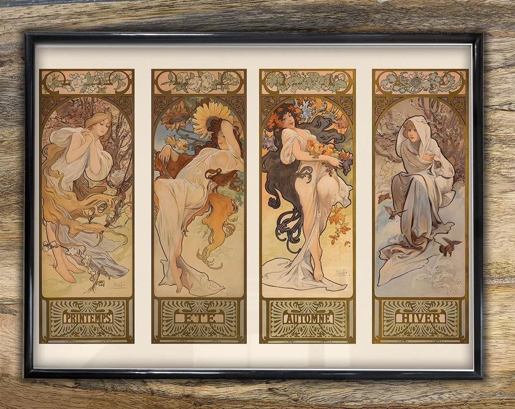 ALPHONSE MUCHA de Seizoenen Kunst Poster in Lijst, Verzenden