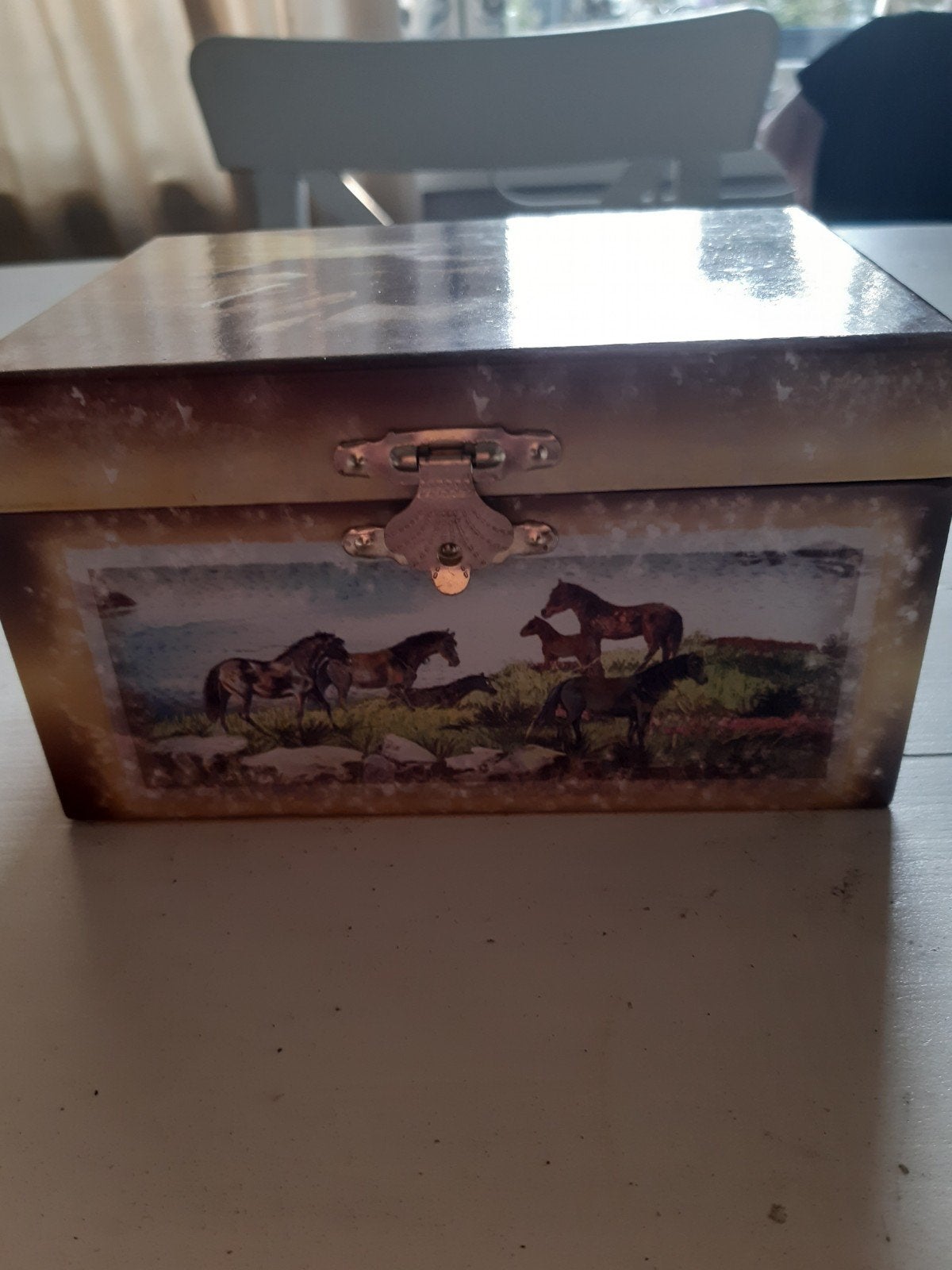 nieuw Muziekdoosje met paardenmotief en spiegel, Verzamelen, Ophalen of Verzenden, Zo goed als nieuw