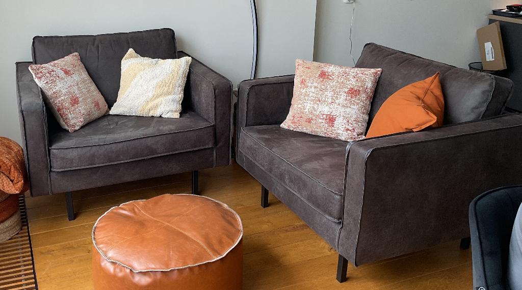 2 love seats - Be Pure Home Rodeo - antraciet/zwart, Ophalen, Eenpersoons, Zo goed als nieuw, Minder dan 150 cm