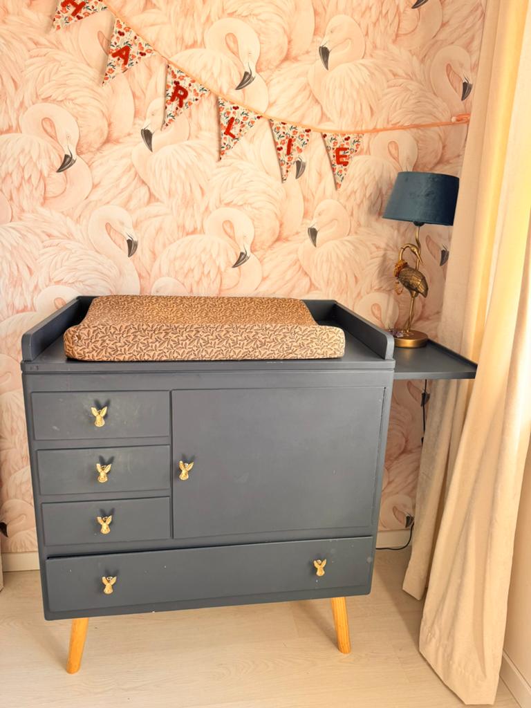 Vintage Commode met Uitschuifbaar Plankje - Donker blauw, Ophalen, Gebruikt, 50 tot 70 cm, 75 tot 100 cm