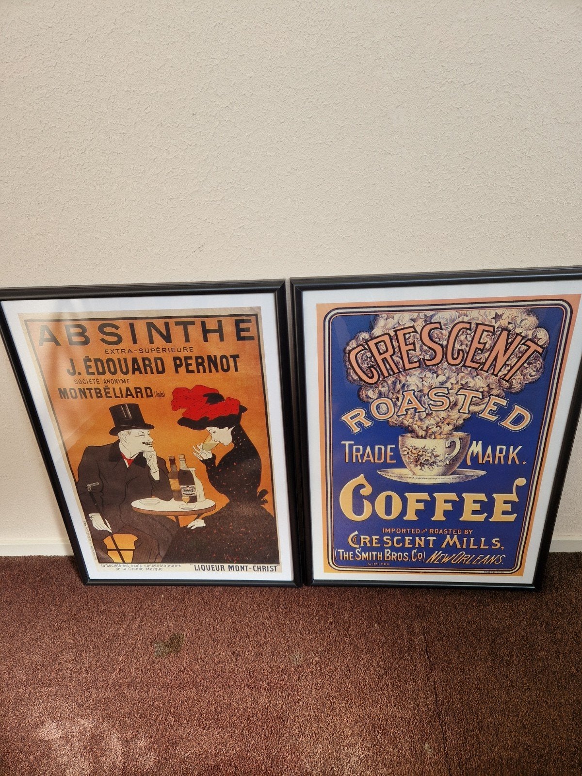 Vintage Absinthe & Crescent Coffee Posters (2 stuks), Ophalen of Verzenden, Gebruikt, 50 tot 75 cm, 50 – 75
