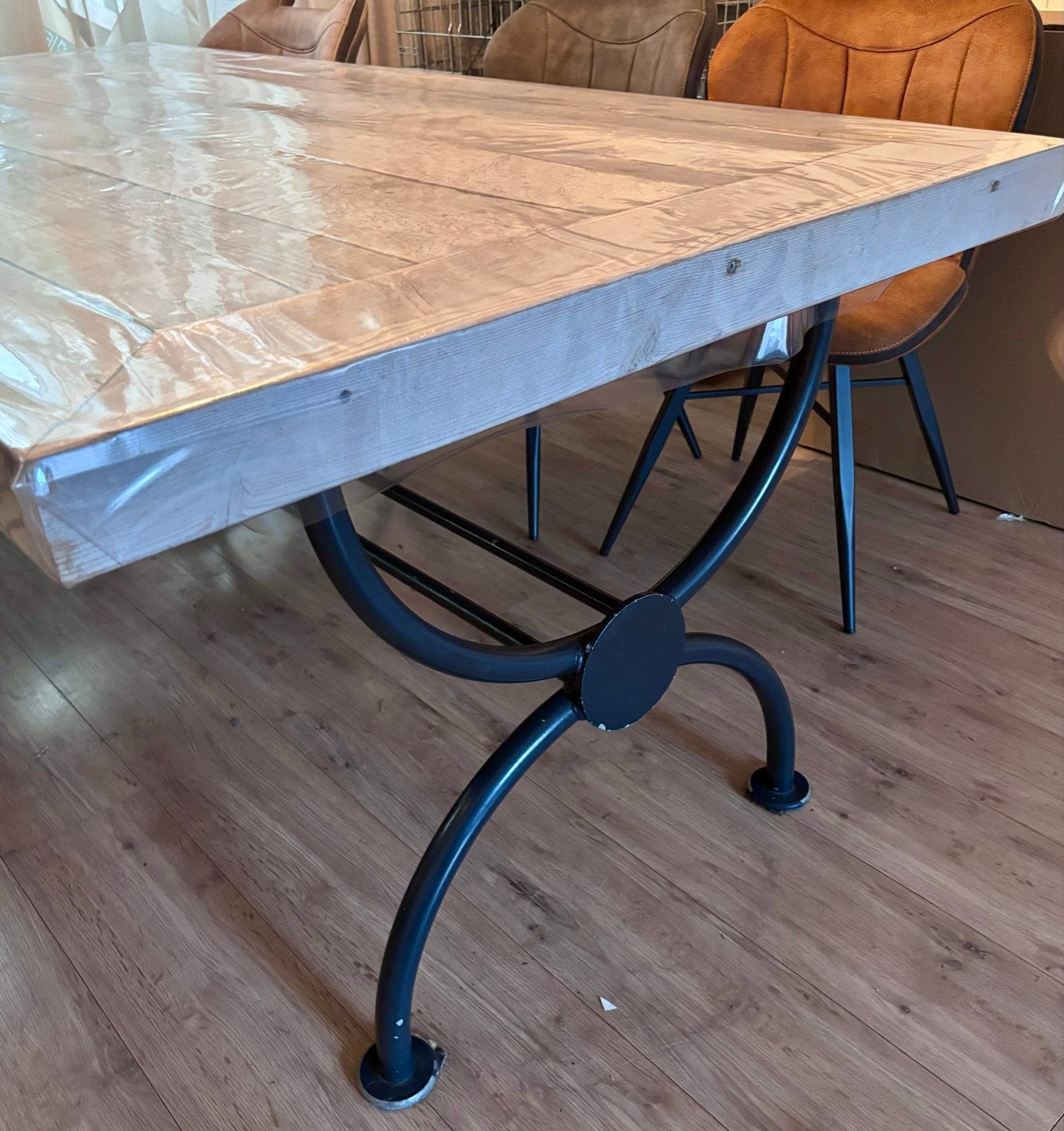Steigerhouten eettafel met metalen onderstel 200x100x72, Huis en Inrichting, Tafels | Eettafels, Ophalen, Gebruikt, 100 tot 150 cm