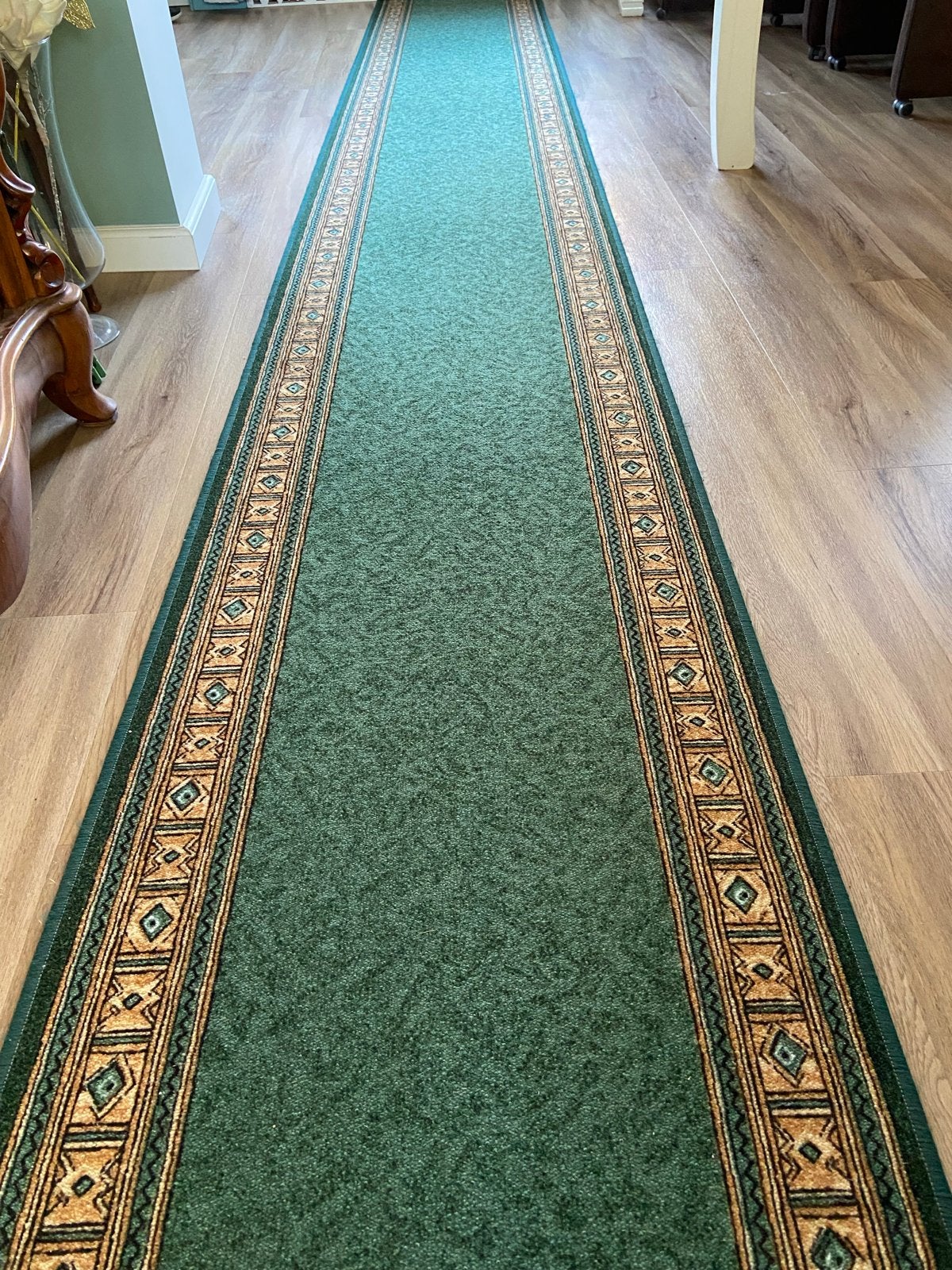 Groene loper met patroon, Huis en Inrichting, Ophalen, Gebruikt, 200 cm of meer, 50 tot 100 cm