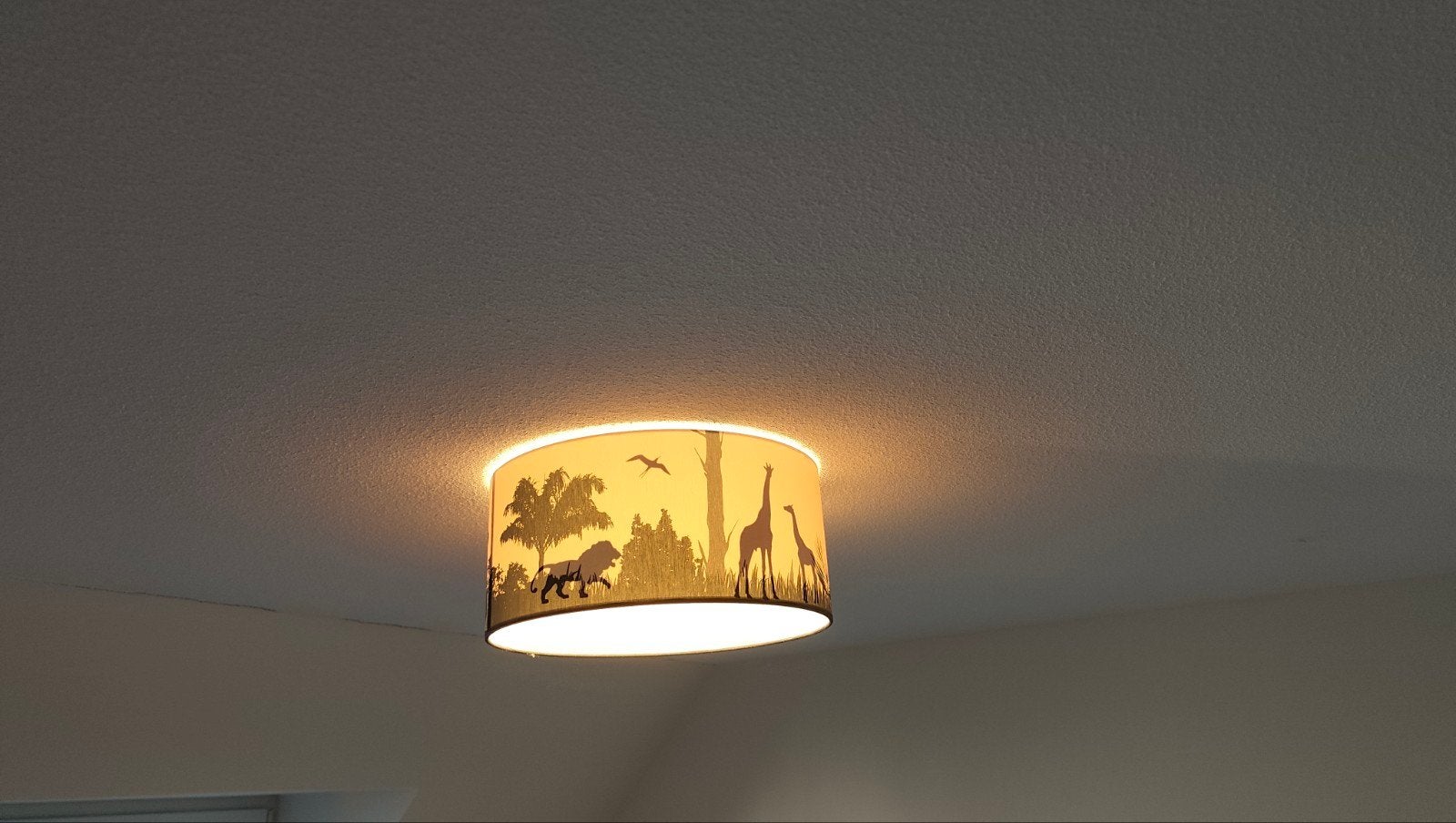 Plafondlamp met safari dieren print, Meerkleurig, Textiel, Ophalen of Verzenden, Zo goed als nieuw