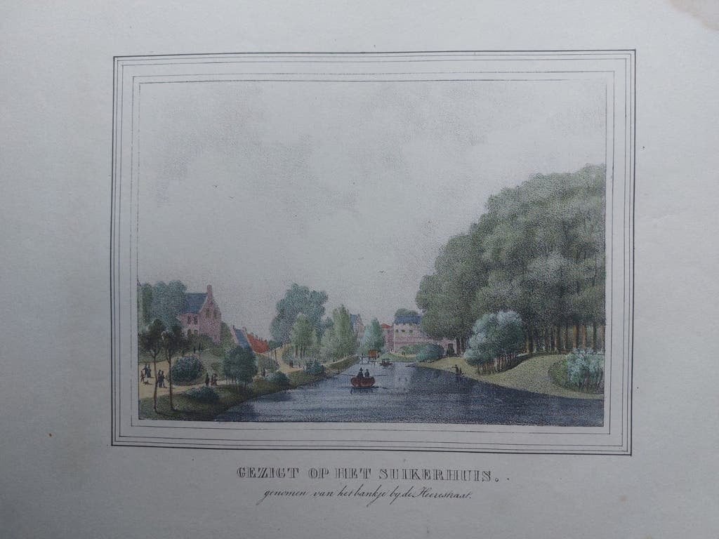 9 / Suikerhuis bij Heerestraat Utrecht Orig. steendruk 1830, Antiek en Kunst, Gesigneerd in de plaat, Ophalen of Verzenden