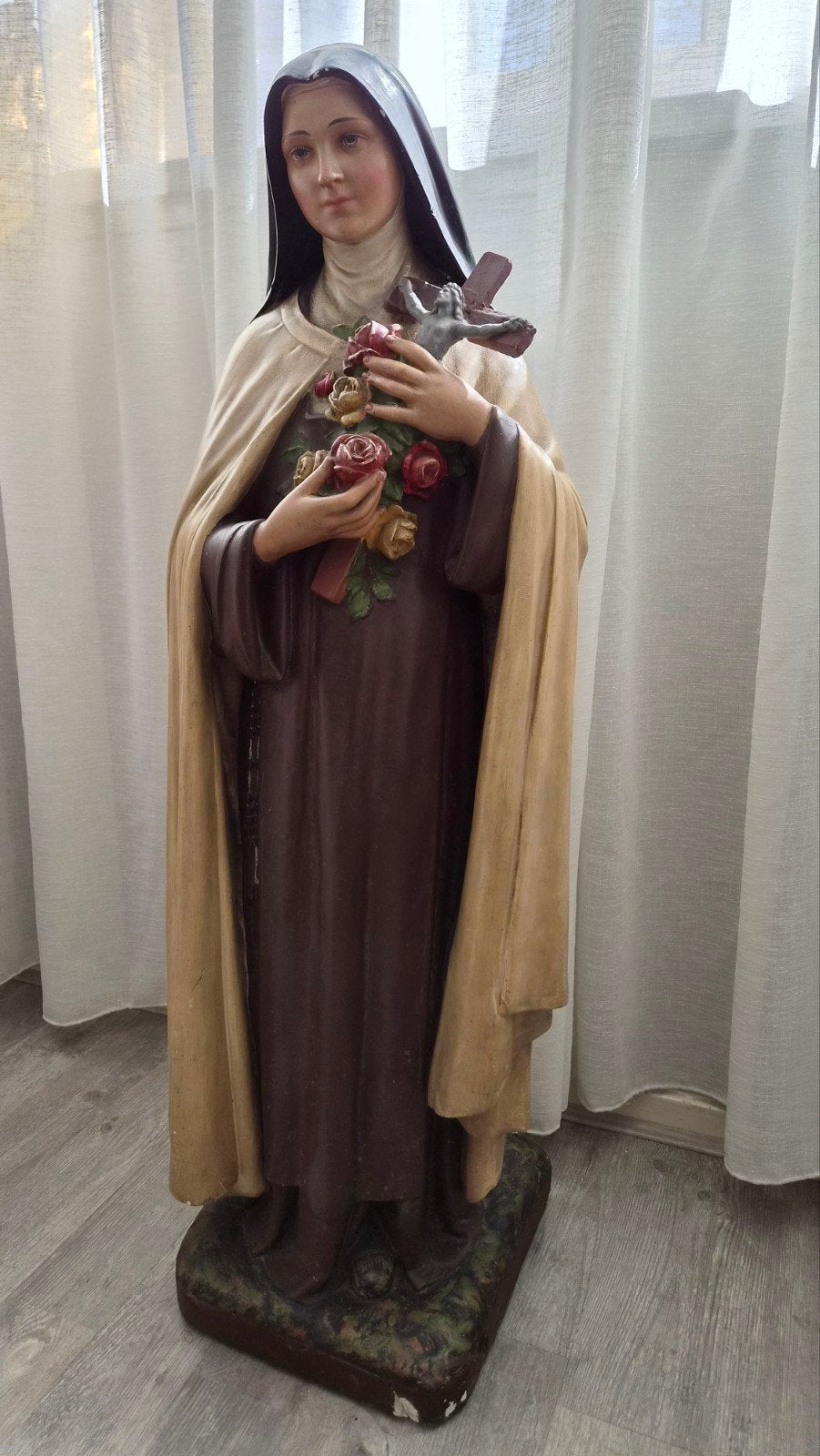 Antiek kloosterbeeld Heilige Theresia van Lisieux - 100 cm, Ophalen