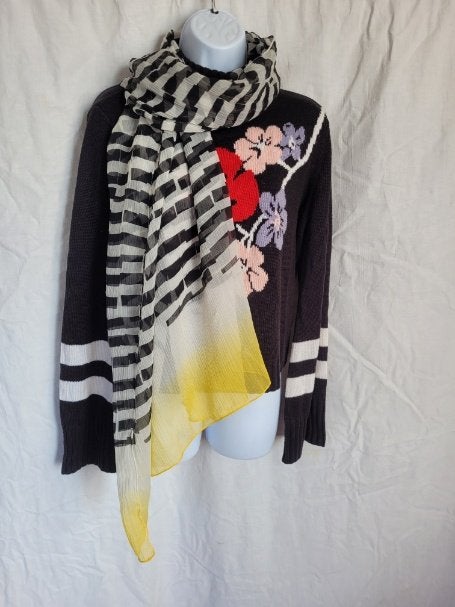 Grappige sjaal zwart-wit, gele uiteinden 186x103 cm merk E, Kleding | Dames, Mutsen, Sjaals en Handschoenen, Maat 38/40 (M), .
