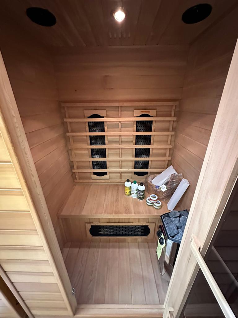 COMBI SAUNA INFRAROOD MET OPGIETKACHEL GRATIS BEZORGD! 🚚, Sport en Fitness, Sauna, Ophalen of Verzenden, Zo goed als nieuw, Complete sauna