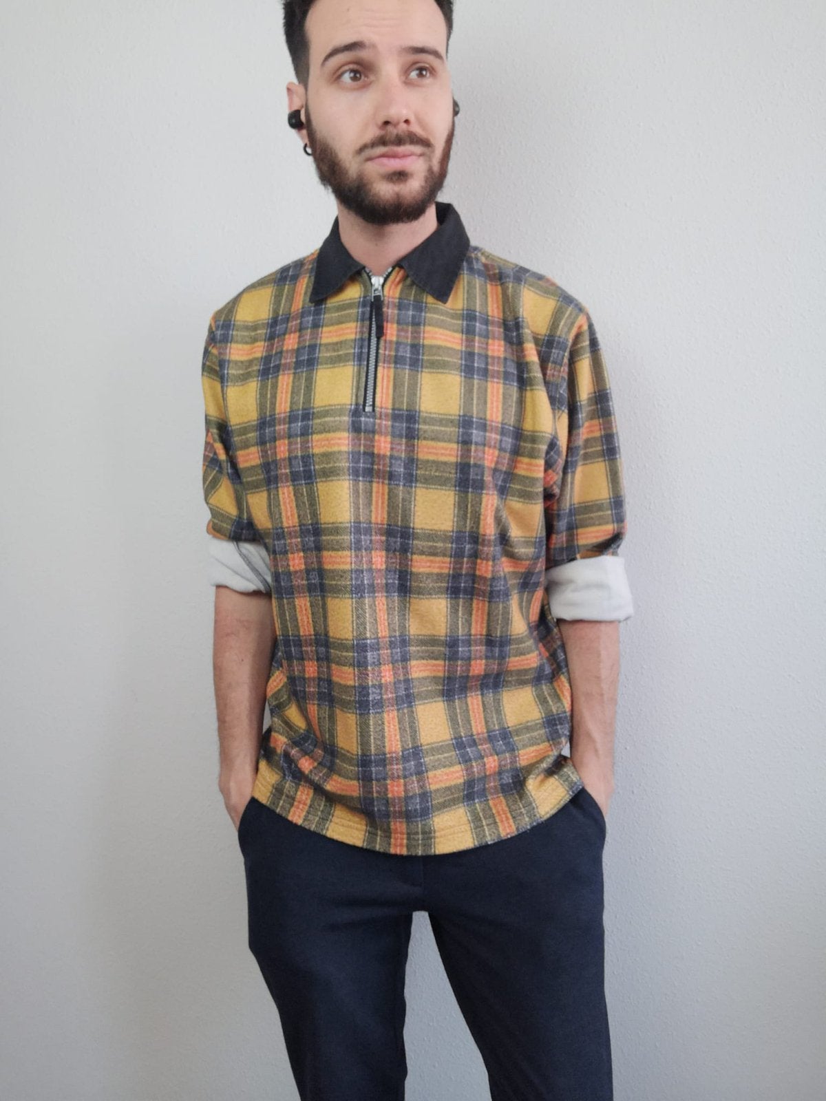 Vintage flannel shirt / overhemd / print / ruit / geel / M, Hgv, Gedragen, Hgv, Hgv