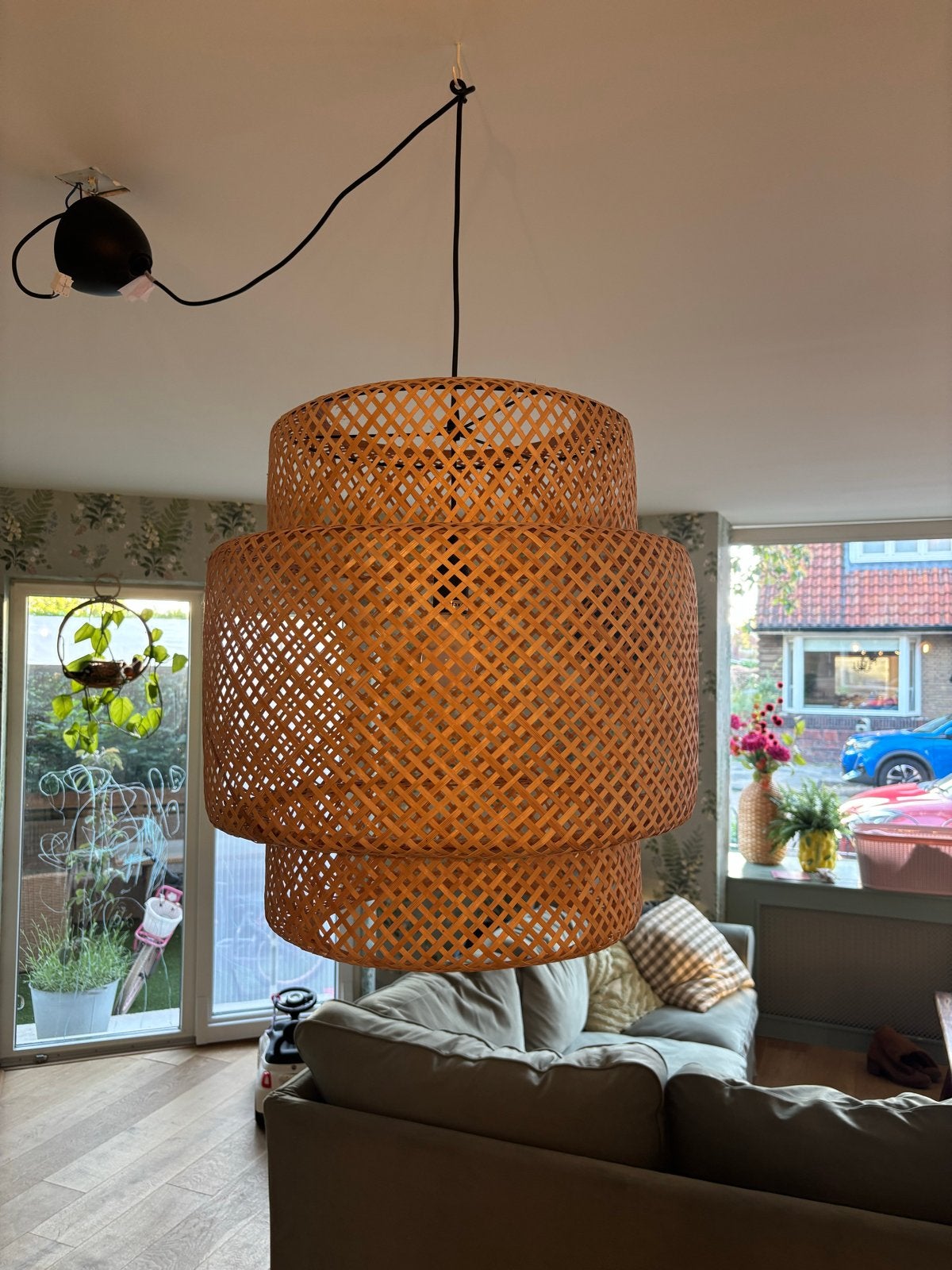 Grote bamboe hanglamp - IKEA Sinnerlig, Huis en Inrichting, Ophalen, Zo goed als nieuw, Hout, 75 cm of meer
