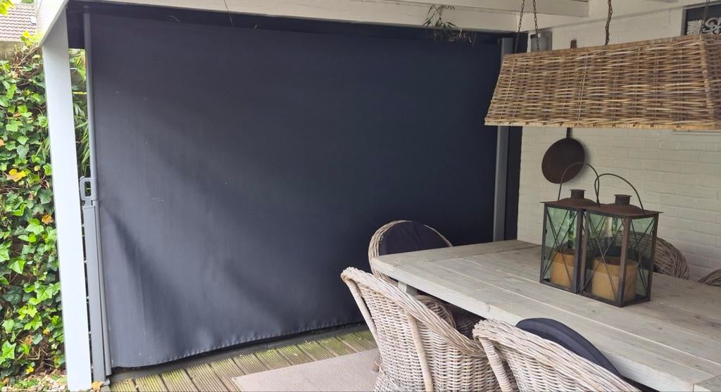 Zwart windscherm voor terras of overkapping, Gebruikt, Ophalen of Verzenden, 150 tot 300 cm, 250 cm tot 450 cm