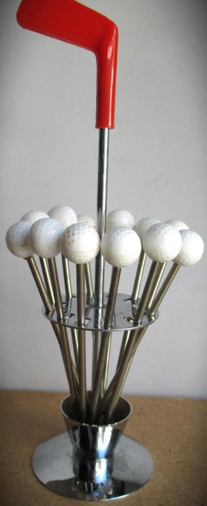 Golf Cocktailprikkers vintage~Golfballen~Zilver kleur houder, Ophalen of Verzenden, Huis en Inrichting