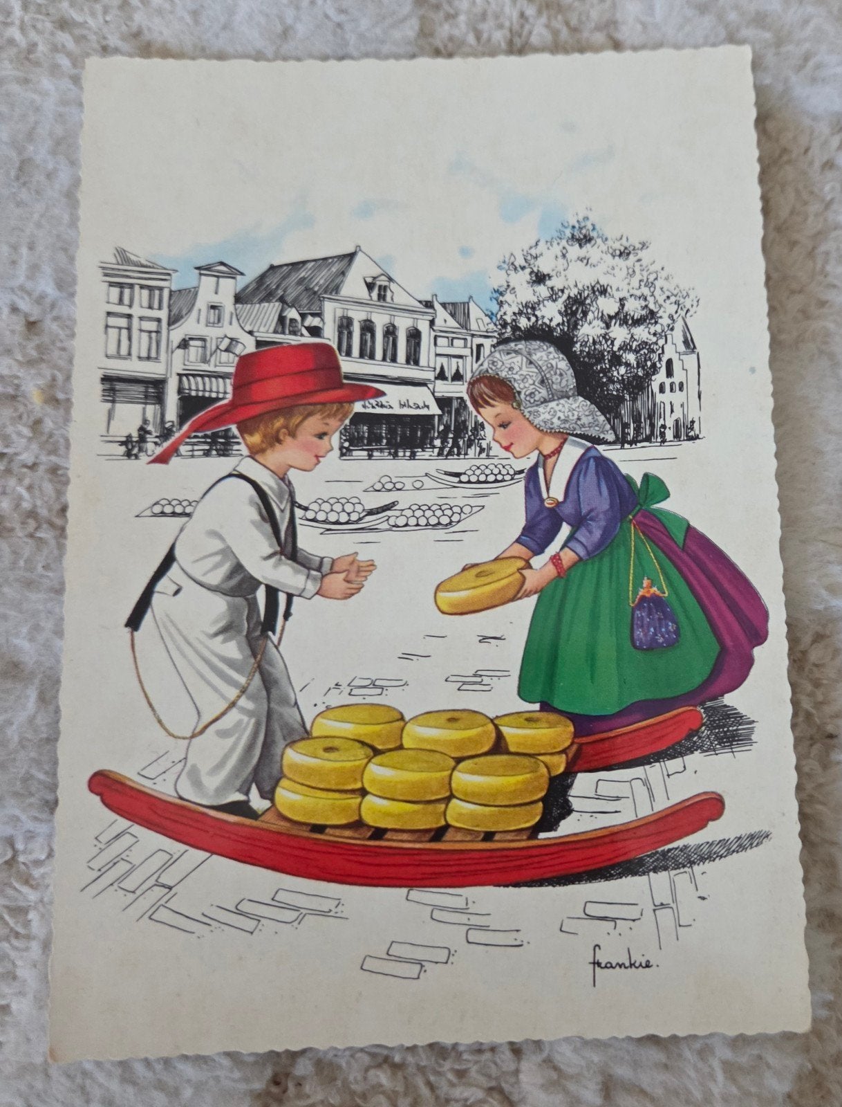 Vintage Ansichtkaart Hollandse Kinderen met Kaas, Verzenden, 1960 tot 1980, Ongelopen, Kinderen