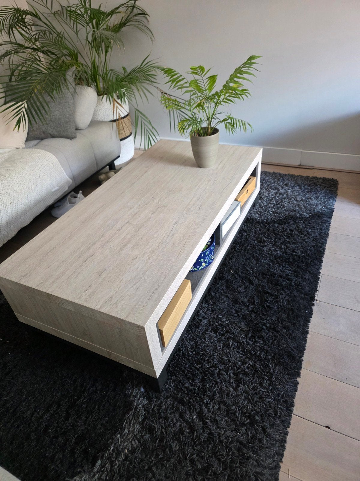 Salontafel Splash Lamulux Gletsjer+Beton v Bommel Meubelen, Ophalen, 100 tot 150 cm, 50 tot 100 cm, Zo goed als nieuw