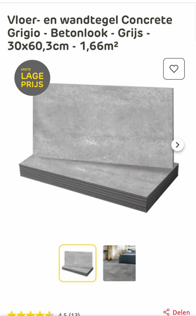 Vloer- en wandtegel Concrete Grigio - Betonlook - Grijs, Ophalen, 40 tot 60 cm, Keramiek, Nieuw