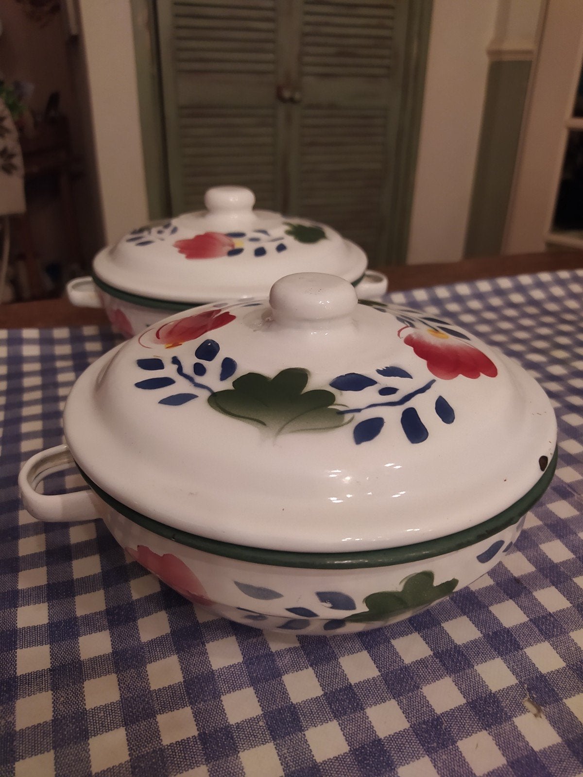 Set van 2 vintage emaille kommen met deksel - Goldfish Brand, Antiek en Kunst, Ophalen of Verzenden