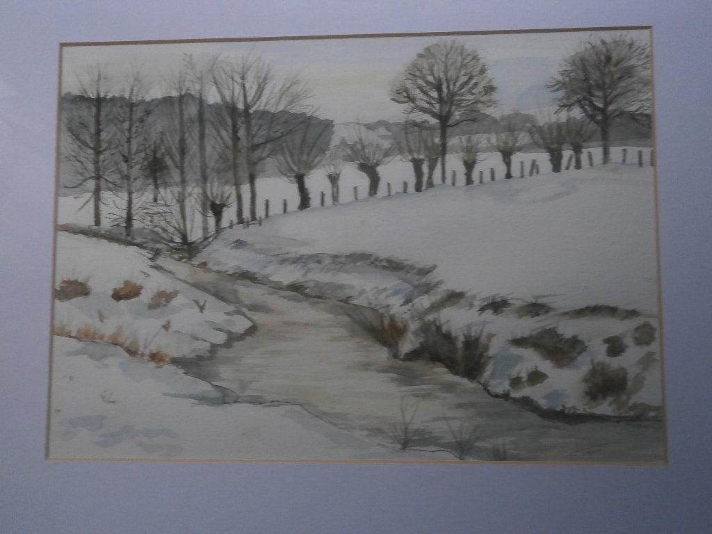 Mooie Winterse Aquarel van Toos van Velthoven Goede lijst, Antiek en Kunst, Kunst | Schilderijen | Klassiek, Ophalen
