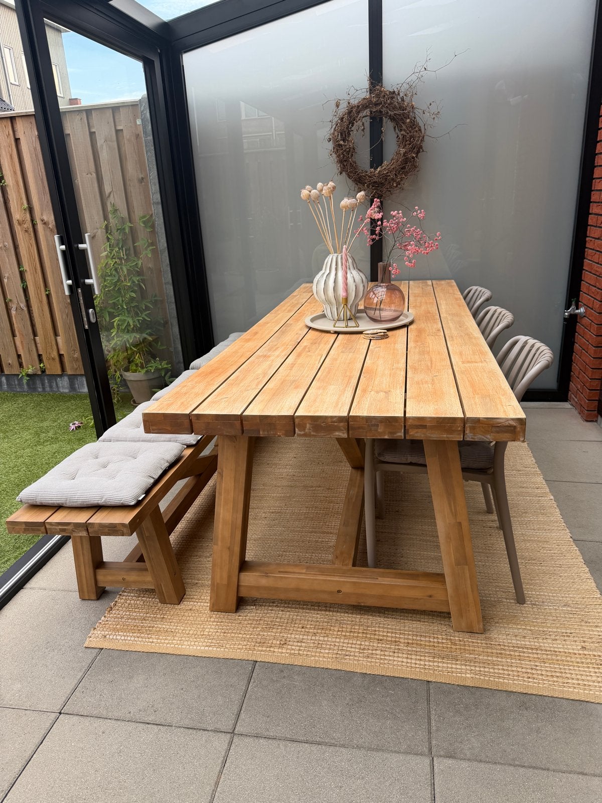 Karwei tafel en bankje Lugo, Tuin en Terras, Ophalen, Gebruikt, Hout